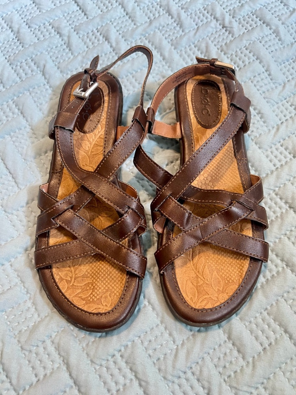b.o.c. Born Brown Leather Crisscross Strap Sandals